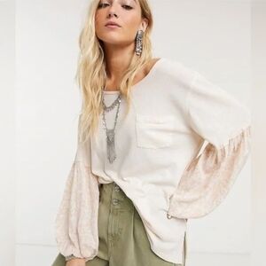 We The Free Cream and Pink Blouse